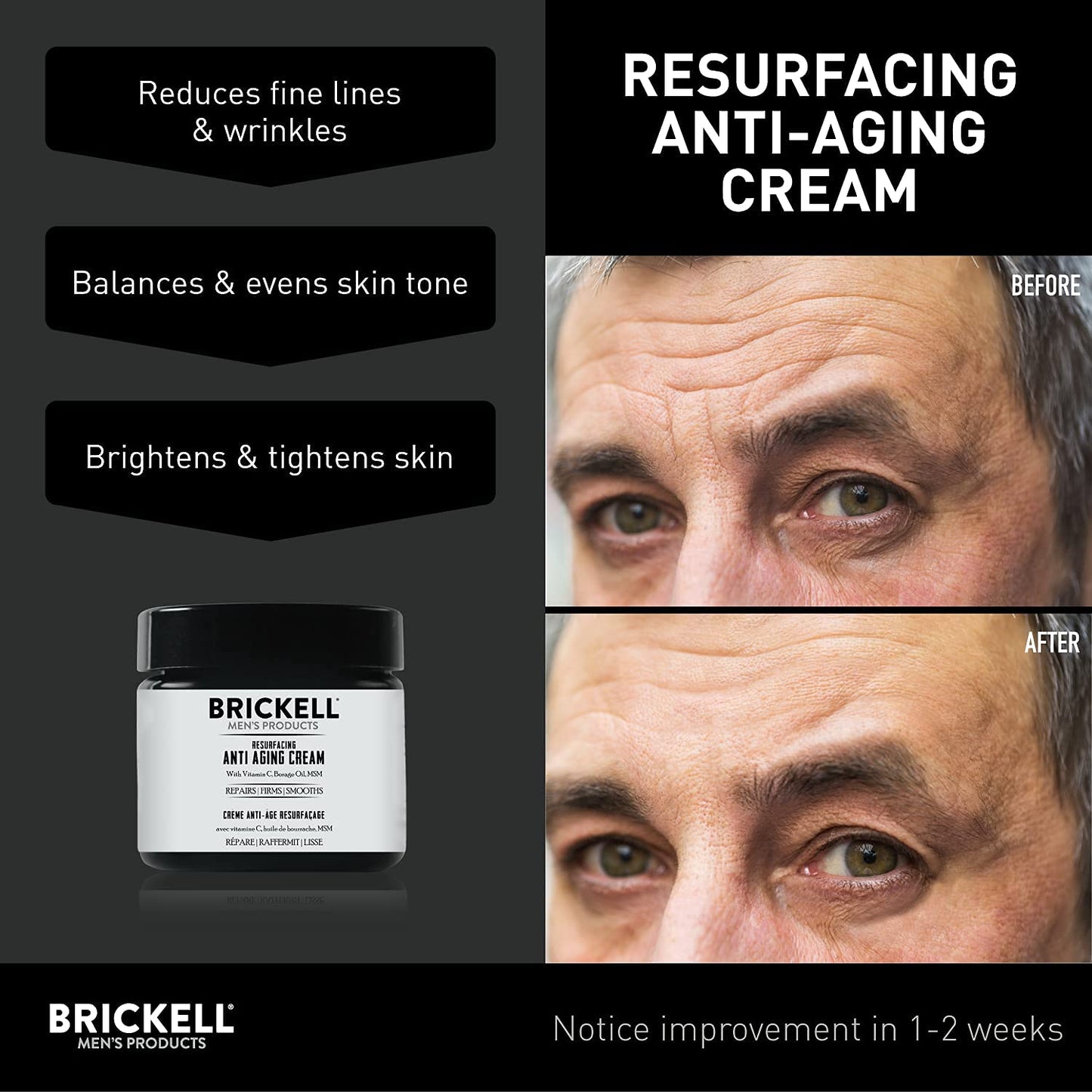 Brickell Men's Products Resurfacing Anti-Aging Face Cream For Men, Natural and Organic Face Moisturizer, Vitamin C Cream For Wrinkles, 2 Ounce Beauty & Personal Care Brickell Men's Products