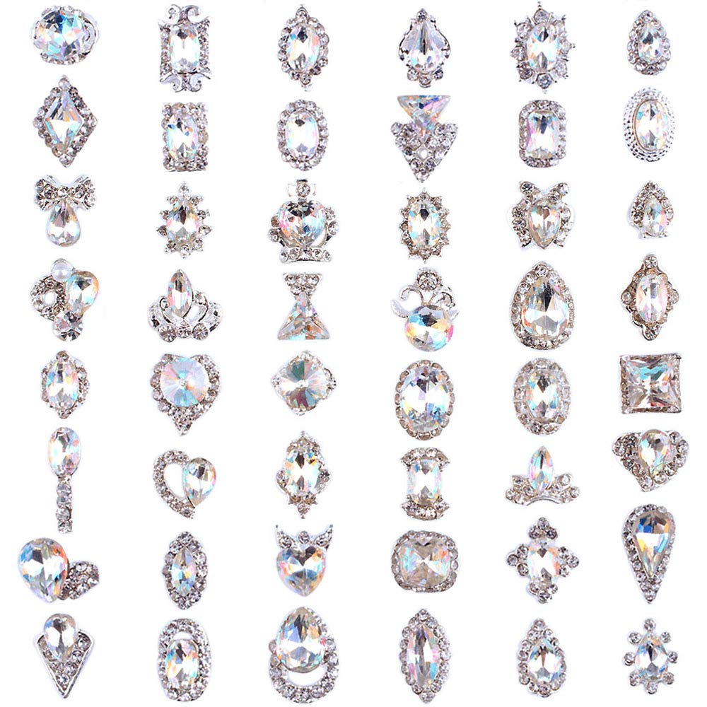 48PCS 3D Luxury Nail Art Rhinestones Nail Diamonds Glass Crystal AB Metal Gems Jewels Stones for DIY Nail Art Work Design Decoration Craft Jewelry Beauty & Personal Care PARAOR