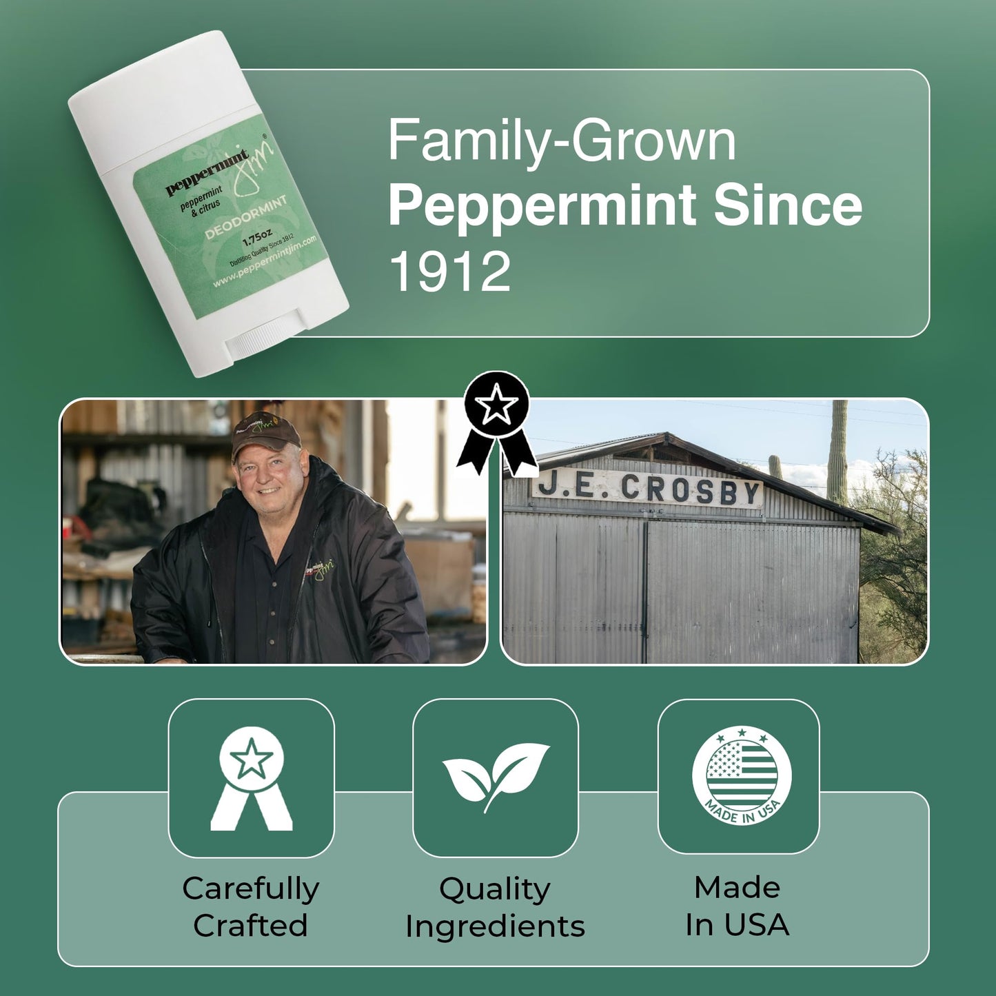 Peppermint Jim Peppermint and Citrus Deodormint Stick 1.75 Oz- Aluminum Free Natural Magnesium Deodorant for Men and Women - Twist Up for Every Day Beauty and Personal Care Peppermint Jim