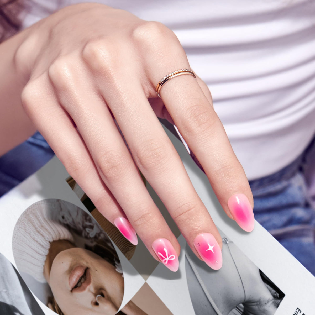 Kiss Core, Press On Nails, Nail glue included, 'My Time', Pink, Medium Size, Almond Shape, Includes 32 Nails, 2g Glue, 1 Manicure Stick, 1 Mini File