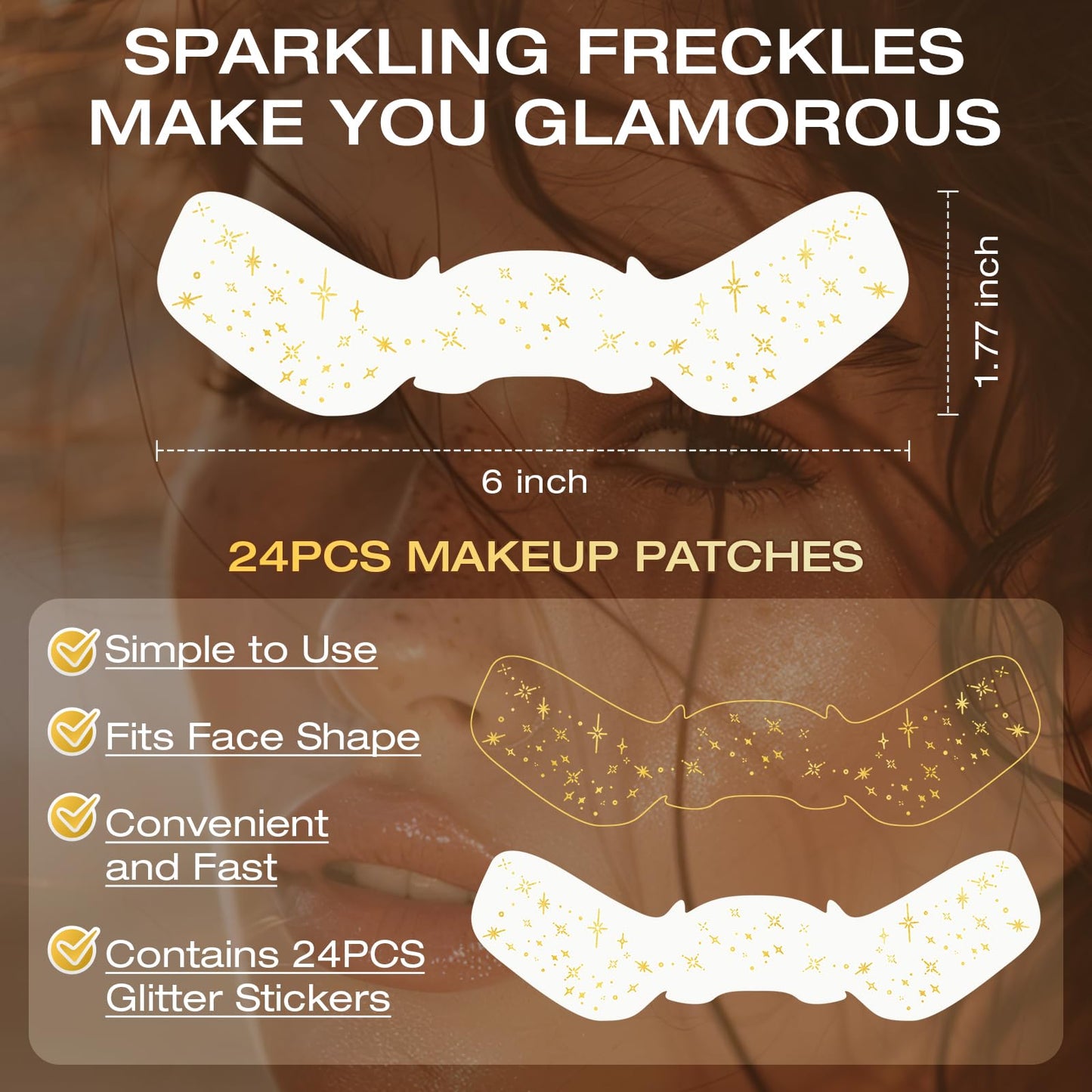 Leterly 24 Pcs Glitter Freckles Face Tattoo,Gold Face Glitter Makeup Patches Cute Sparkle Freckles Patches Waterproof Makeup Speckles for Face Beauty & Personal Care Leterly