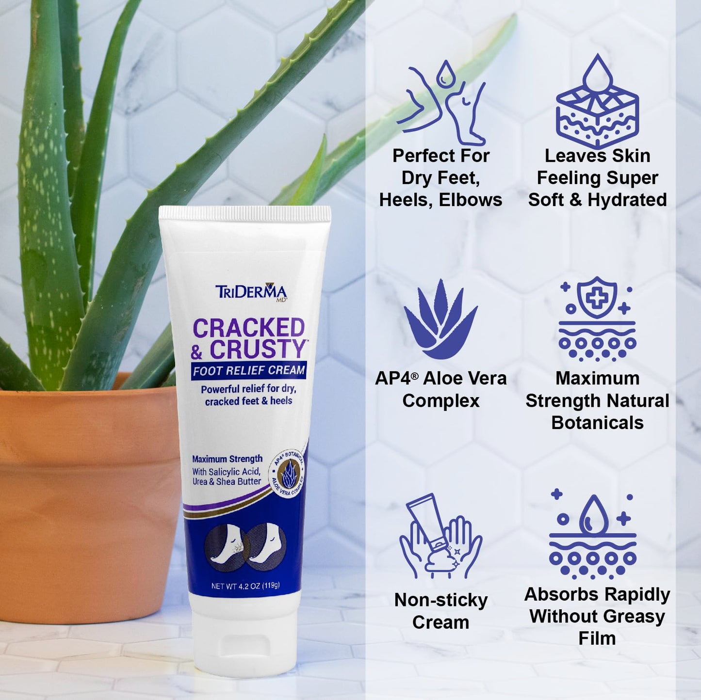 TriDerma Cracked & Crusty™ Healthy Foot Cream Moisturizes, Softens and Heals Dry Feet, Cracked Heels and Dry Elbows with Salicylic Acid, Urea, Shea Beauty & Personal Care TriDerma