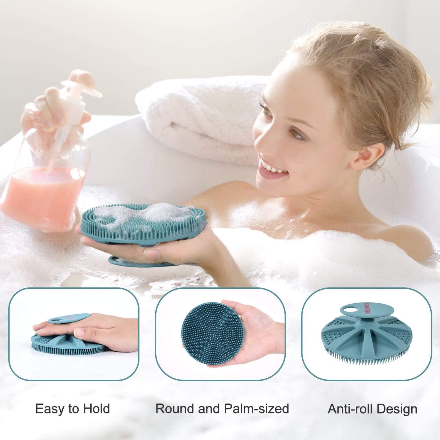INNERNEED Food-Grade Soft Silicone Body Scrubber Shower Brush Handheld Cleansing Skin Brush, Gentle Exfoliating and Lather Well (Dark Green+Pink) Beauty and Personal Care INNERNEED