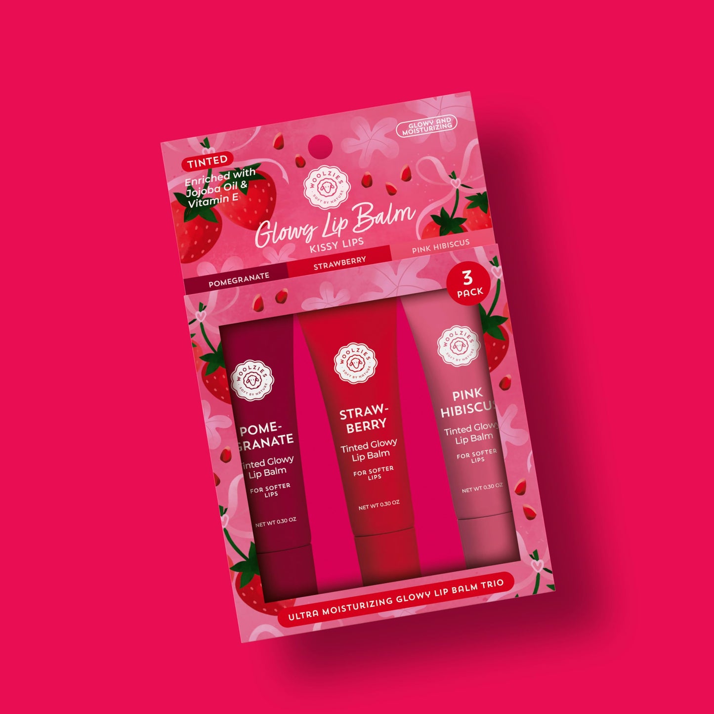 Tinted Glowy Lip Balm Trio - Natural Hydrating Lip Care Set with Vitamin E, Cocoa Butter & Jojoba Oil - Moisturizing, Vegan, Cruelty-Free Lip Balms Beauty and Personal Care Woolzies