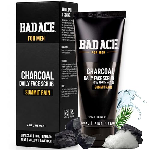 BAD ACE Daily Men's Charcoal Face Wash with Scrubs, Korean Exfoliating Face Wash - Premium Mens Face Scrub, Deep Cleansing Skin Care | Men's Facial Beauty & Personal Care BAD ACE