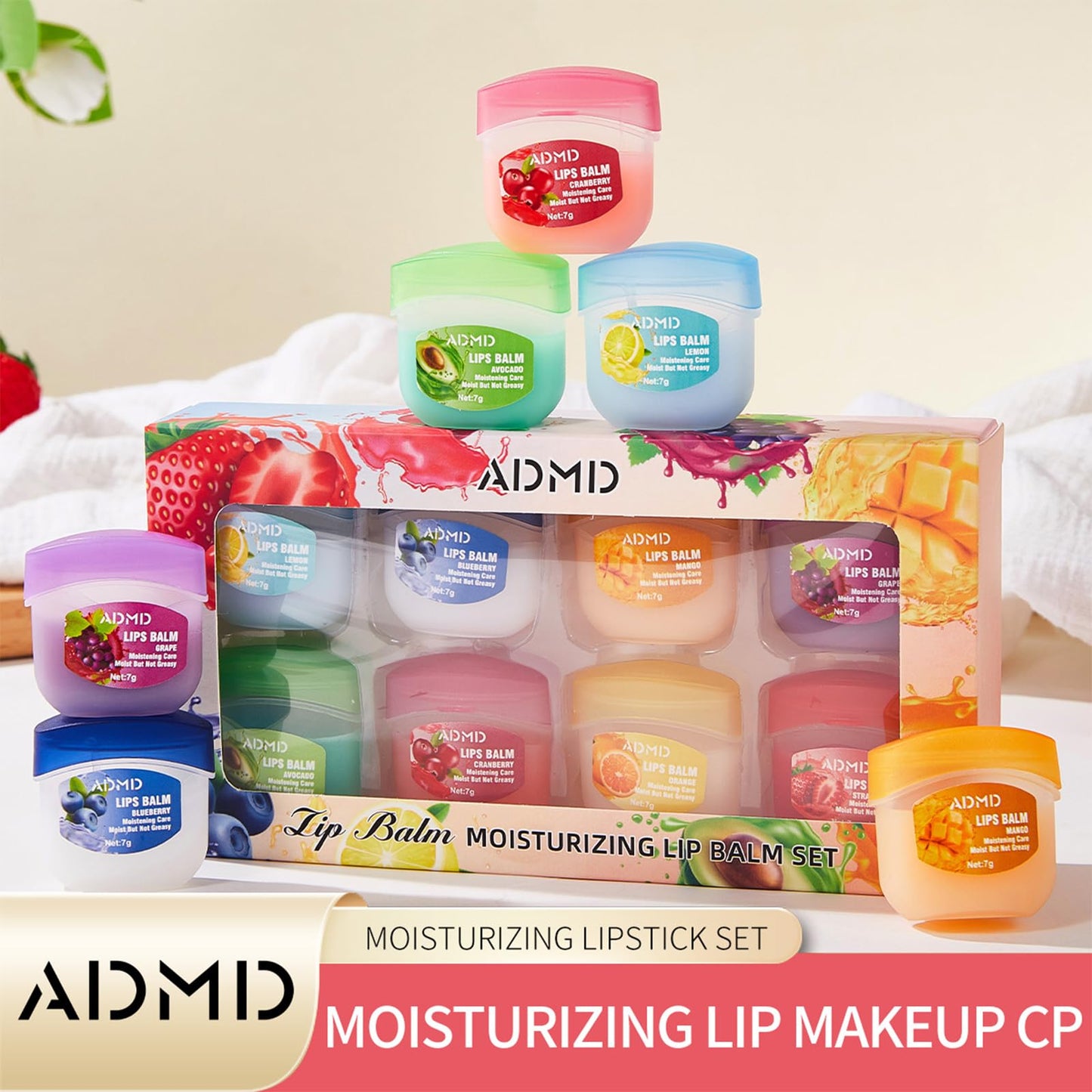 8-Pack Fruit Flavor Lip Balm Set, Mini Lip Mask for Daily Moisture & Overnight Care Helps Soothe Dry Lips Beauty & Personal Care ADMD