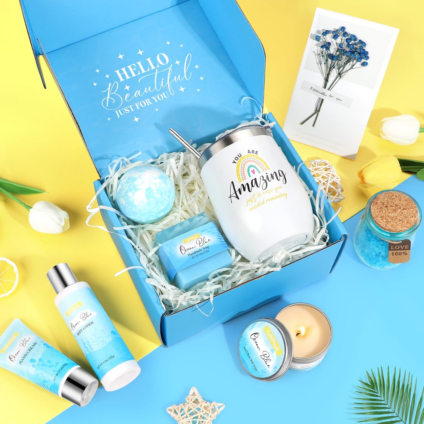 Birthday Gifts for Women, Ocean Scented Relaxing Spa Gift Baskets for Women Mom Her Wife Sister Friends Coworker Employee, Self Care Bath and Body Beauty and Personal Care GiftPeak