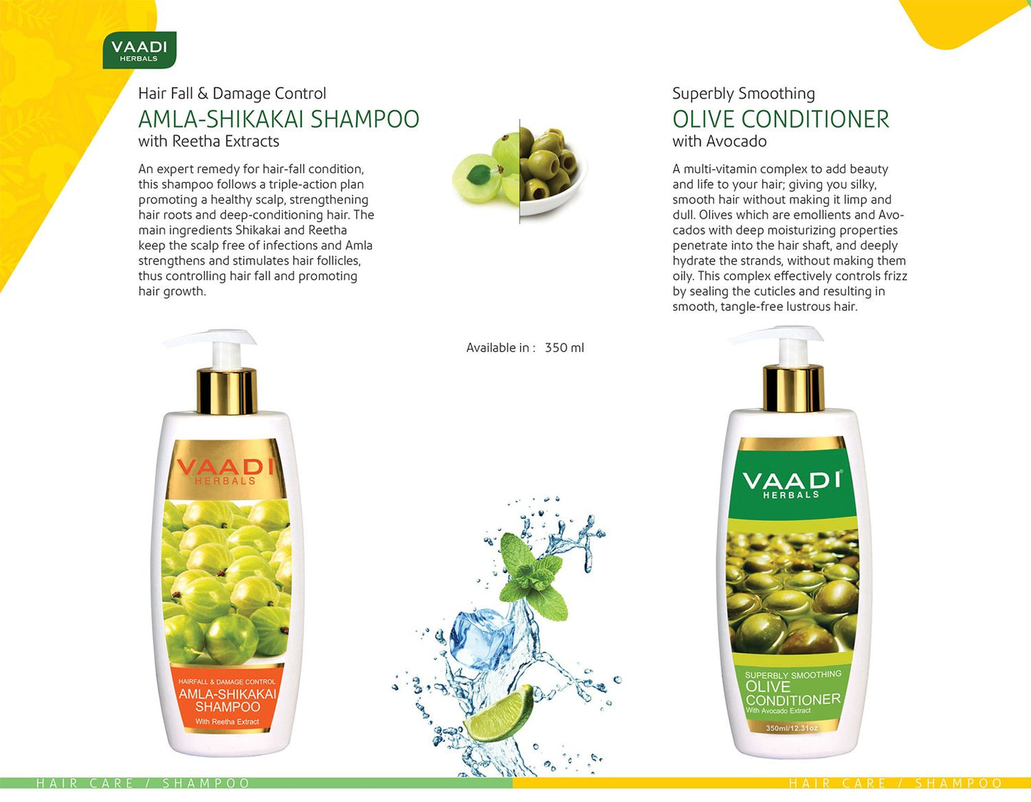 Vaadi Herbals Amla With Shikakai & Reetha Shampoo And Olive Conditioner - Hair Fall & Damage Control Shampoo - - Each Pack Of 350Ml - Each 12.31 Oz - Beauty & Personal Care Vaadi Herbals