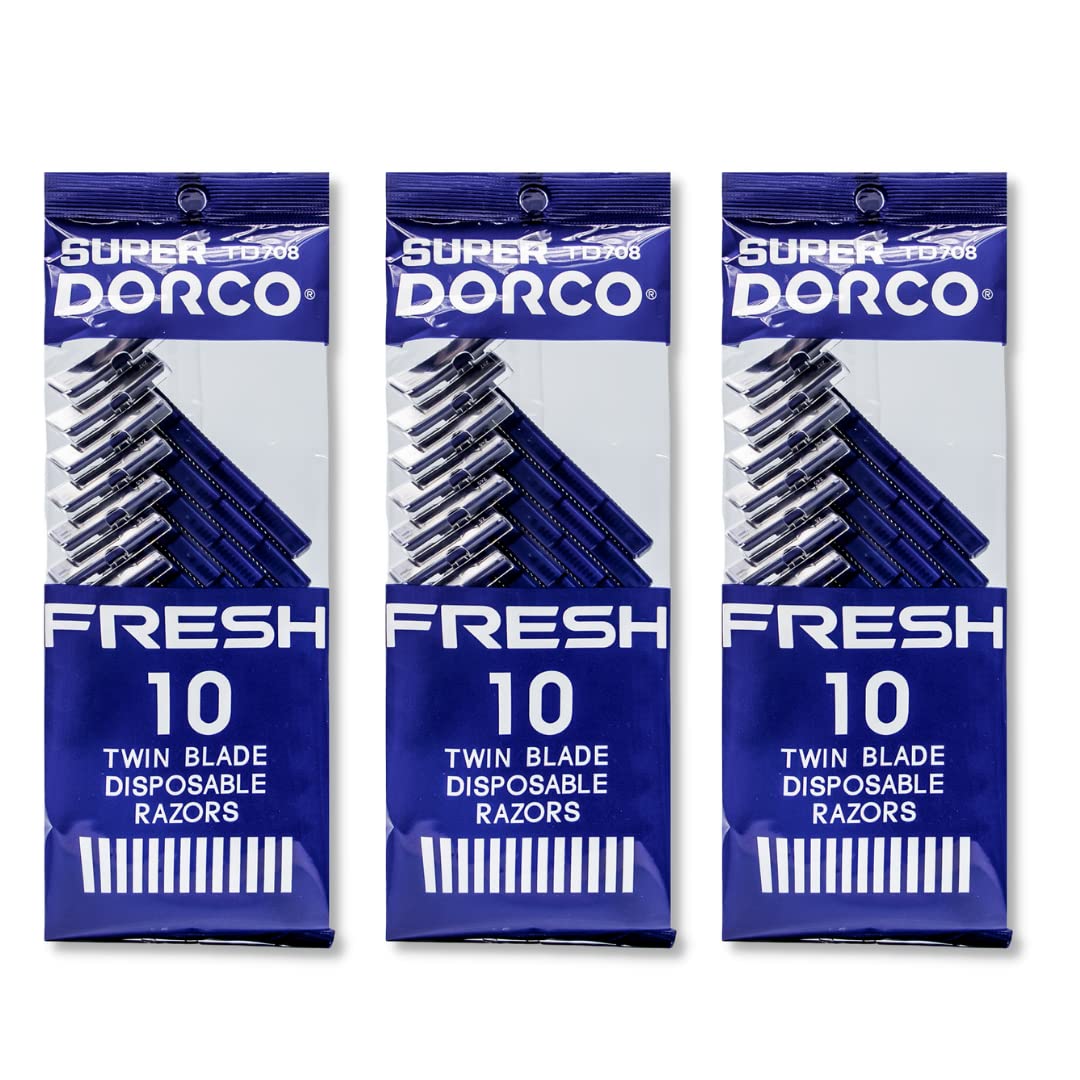 Dorco Fresh Twin Blade Disposable Razors for Men (30 Counts), Smooth & Comfortable Shave, Shaving Razors for Men, Non-Slip Handle, Ideal for Sensitive Beauty and Personal Care DORCO