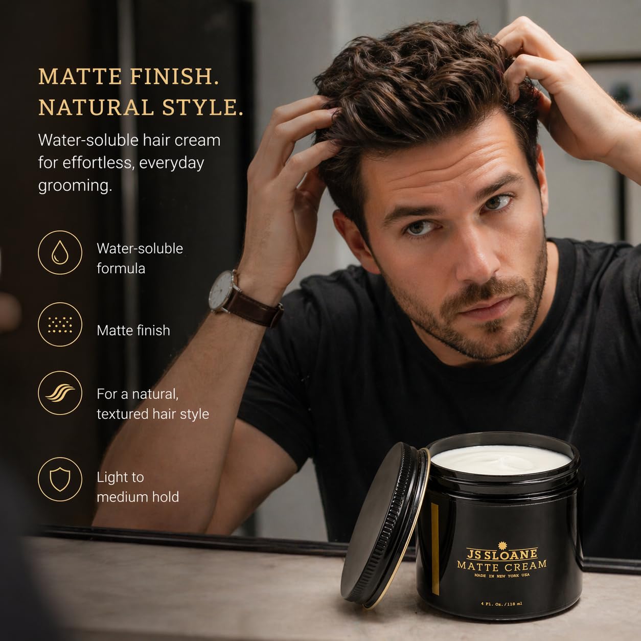 JS Sloane Matte Cream for Men - Water-Soluble Hair Styling Cream, Natural Matte Finish, Light to Medium Hold, Texturizing Grooming Product Beauty & Personal Care JS Sloane