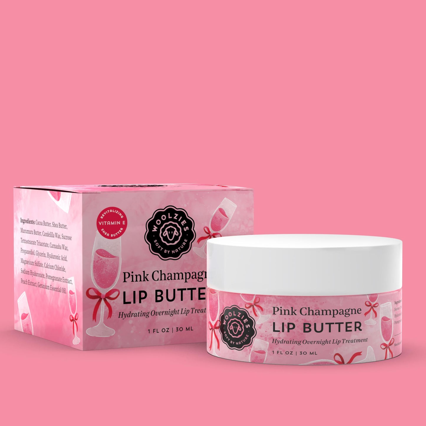 Hydrating Lip Mask with Hyaluronic Acid - Overnight Treatment for Soft, Smooth Lips - Shea Butter, Vitamin E & Natural Oils - 1 oz Jar (1 Ounce, Pink Beauty and Personal Care Woolzies