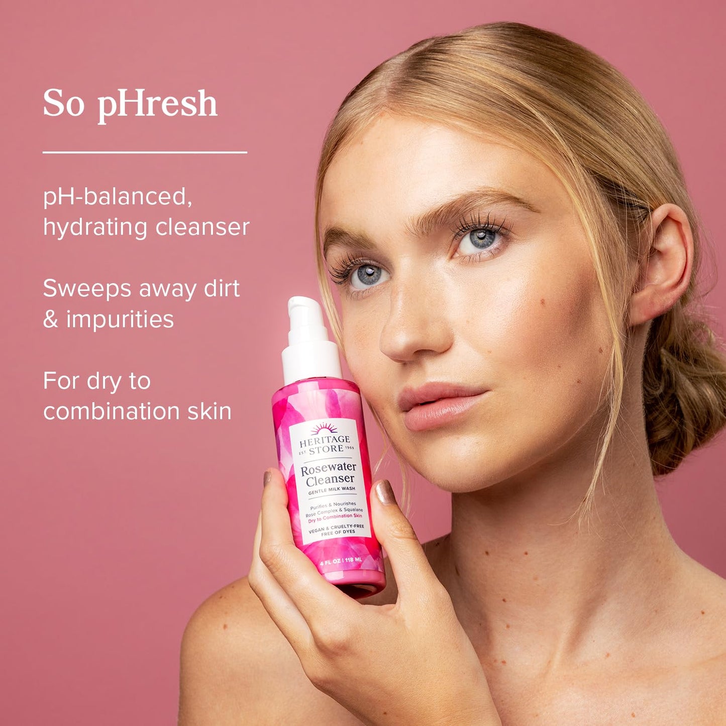 HERITAGE STORE Rosewater Facial Cleanser - Milk Face Wash Purifies and Nourishes w/Squalane, Rose Complex, Dry Skin to Combination Skin Care Beauty & Personal Care HERITAGE STORE