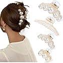 Mehayi 4 PCS Large Pearl Hair Claw Clips for Women Girls, Hair Barrette Clamps for Thick Thin Hair, Fashion Hair Accessories Headwear Styling Tools Beauty & Personal Care Mehayi