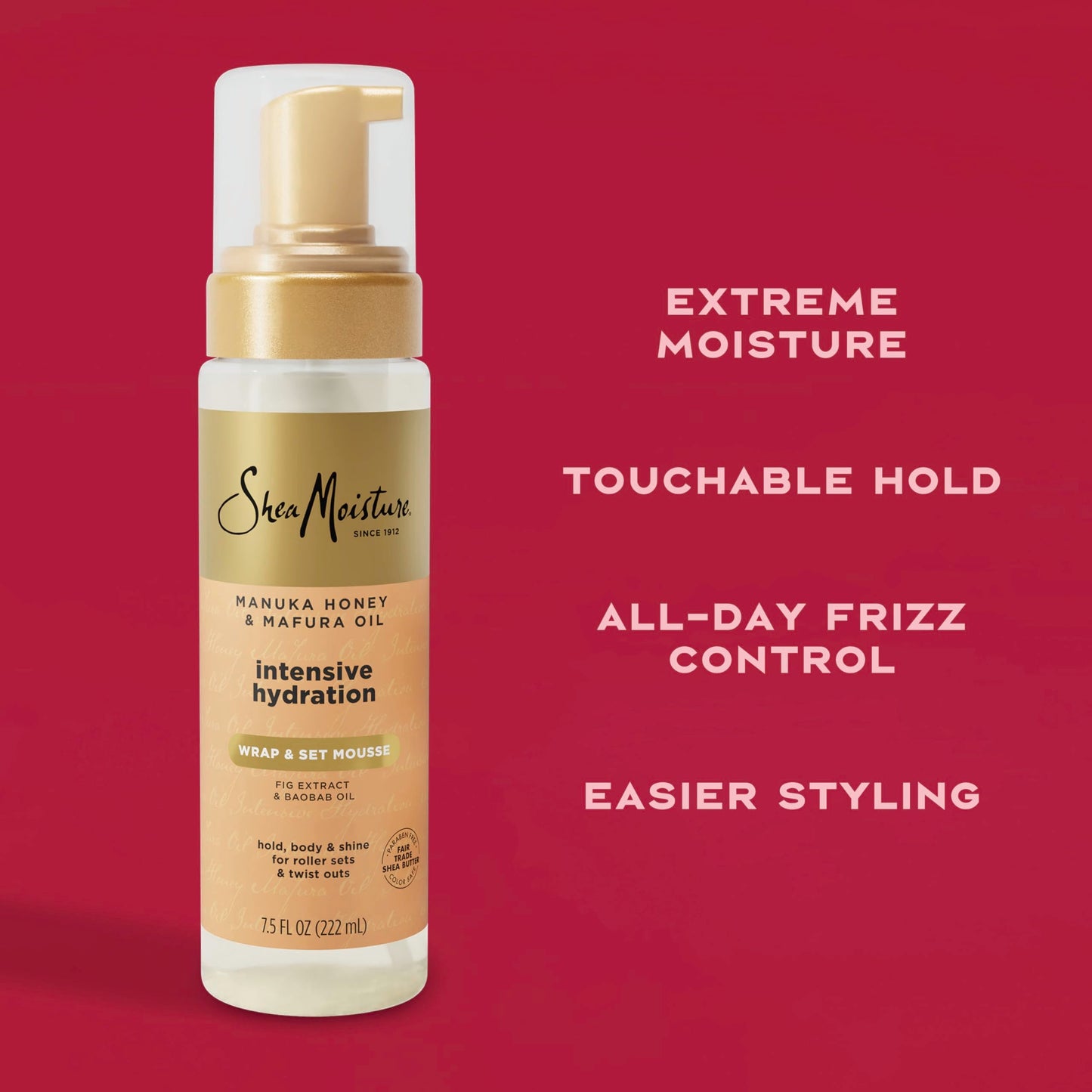 Shea Moisture Manuka Honey & Mafura Oil Wrap & Set Mousse Hydrating Made for Hold, Body, & Shine 7.5 oz Beauty & Personal Care Shea Moisture