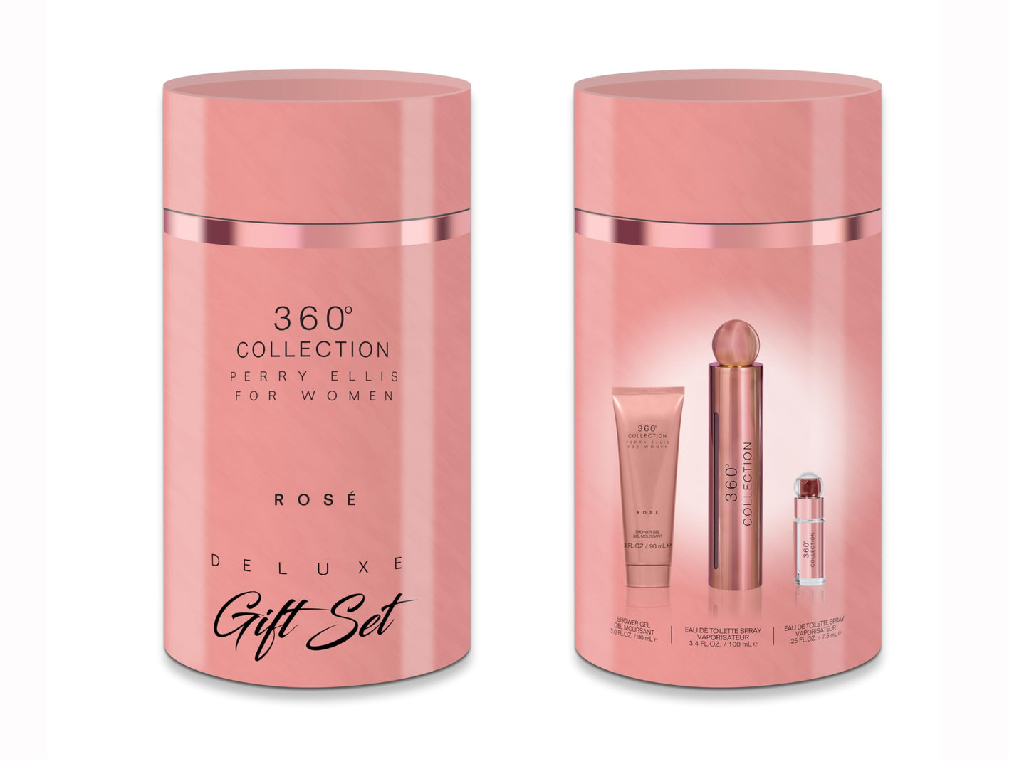 Perry Ellis 360° Collection Rosé - 3-Piece Canister Gift Set - 3.4 fl oz Eau de Parfum, 3 oz Shower Gel, .25 fl oz EDP Mini Travel spray - bright Beauty & Personal Care Perry Ellis