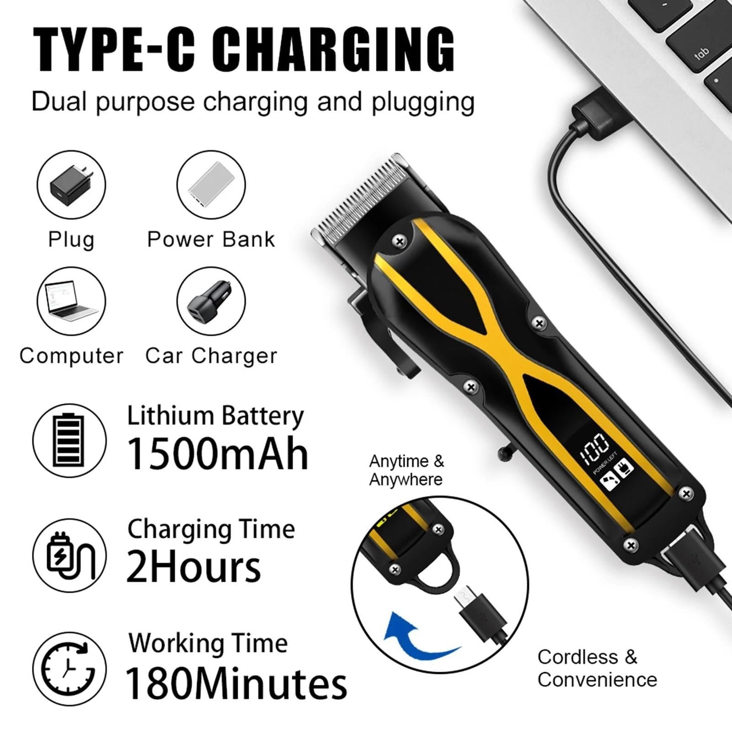 QDKVTNDJZ Mens Hair Clippers, Rechargeable Cordless Trimmer Head Shavers Haircut Professional Barber Cutting Machine Beauty and Personal Care QDKVTNDJZ
