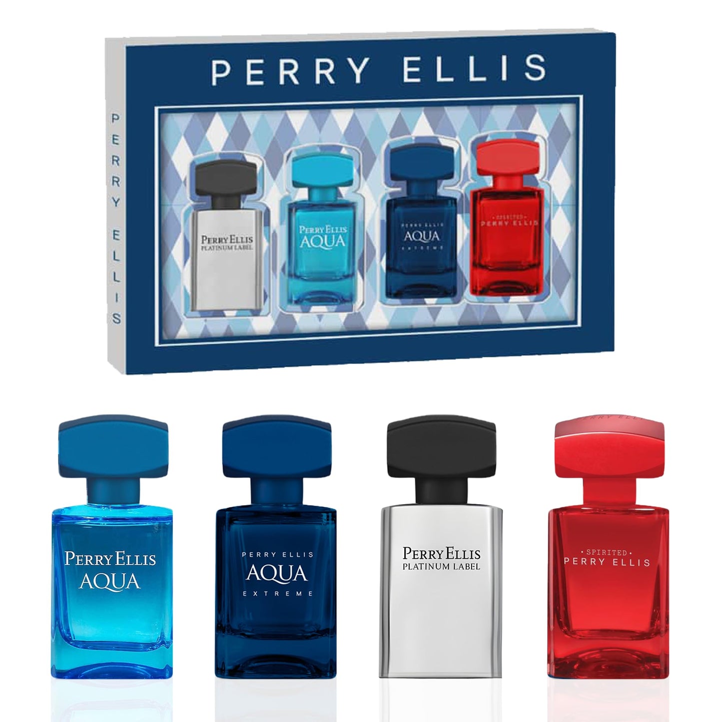 Perry Ellis Men's 4-Piece Mini Cologne Set for Men - Cologne Gift Sampler Set, EDT, Perfume Samples, Travel Size - Aqua, Aqua Extreme, Platinum Beauty & Personal Care Perry Ellis