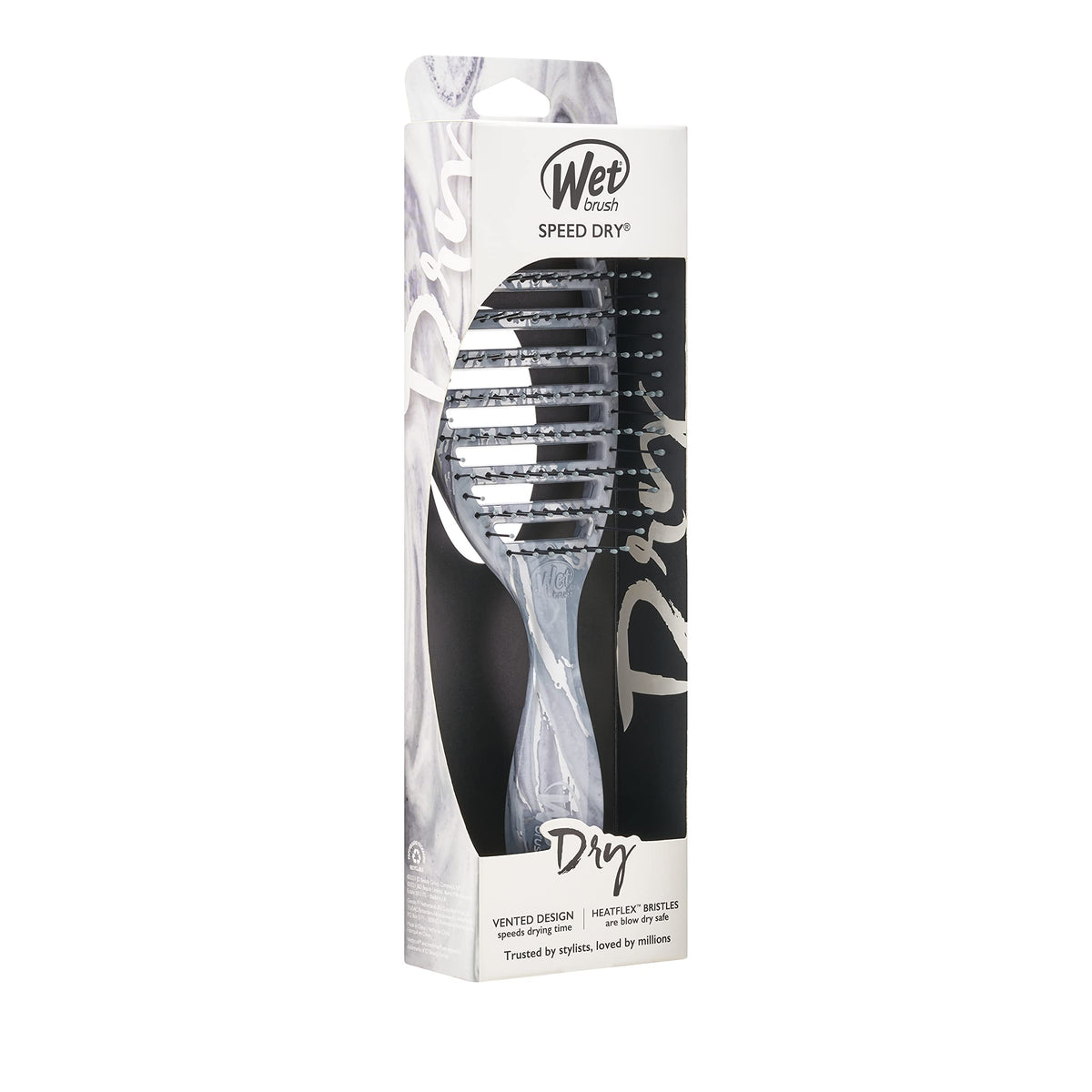 Wet Brush Speed Dry Hair Brush - Silver (Metallic Marble) - Vented Design and Ultra Soft HeatFlex Bristles Are Blow Dry Safe With Ergonomic Handle