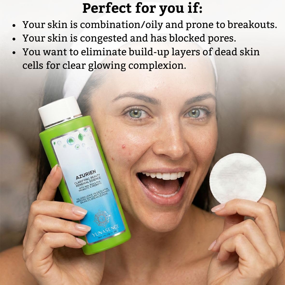 YUNASENCE AZURIEN Clarifying Beauty Renewal Essence, 6oz. with Blend of 7 Types of AHA+BHA+PHA to Gently and Naturally exfoliate and Renew. Beauty & Personal Care Sweetsation Therapy