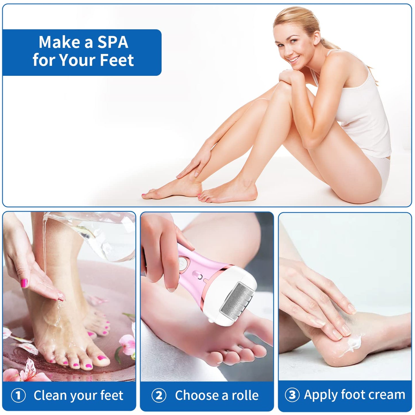 Electric Foot Callus Remover, Rechargeable Portable Electronic Foot File Pedicure Kits, Waterproof Foot Scrubber File, Professional Pedicure Tools Beauty & Personal Care Geopu