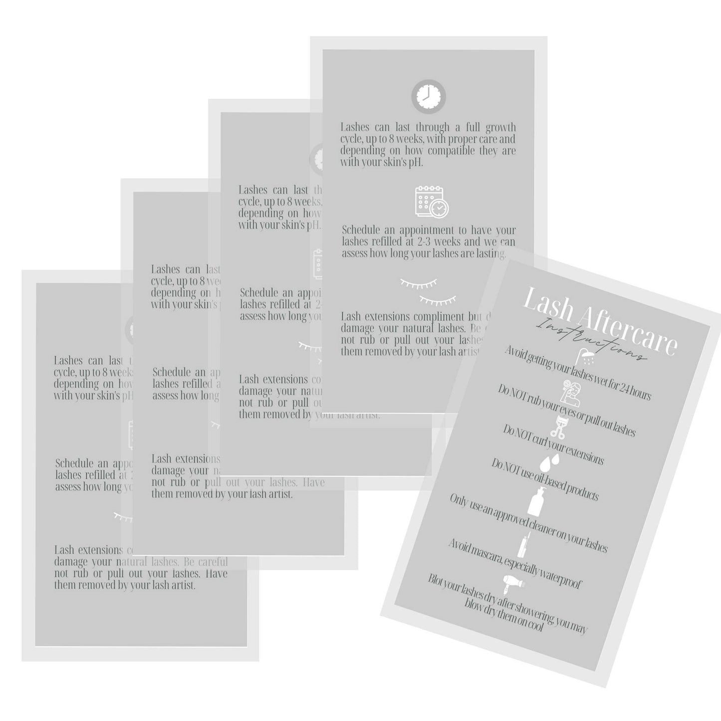 Lash Extension Aftercare Instructions Cards | 50 Pack | Double Sided Size 3.5 x 2" inches After Care (2-3 Week Fillers) | Gray with White Design Beauty & Personal Care Lashicorn