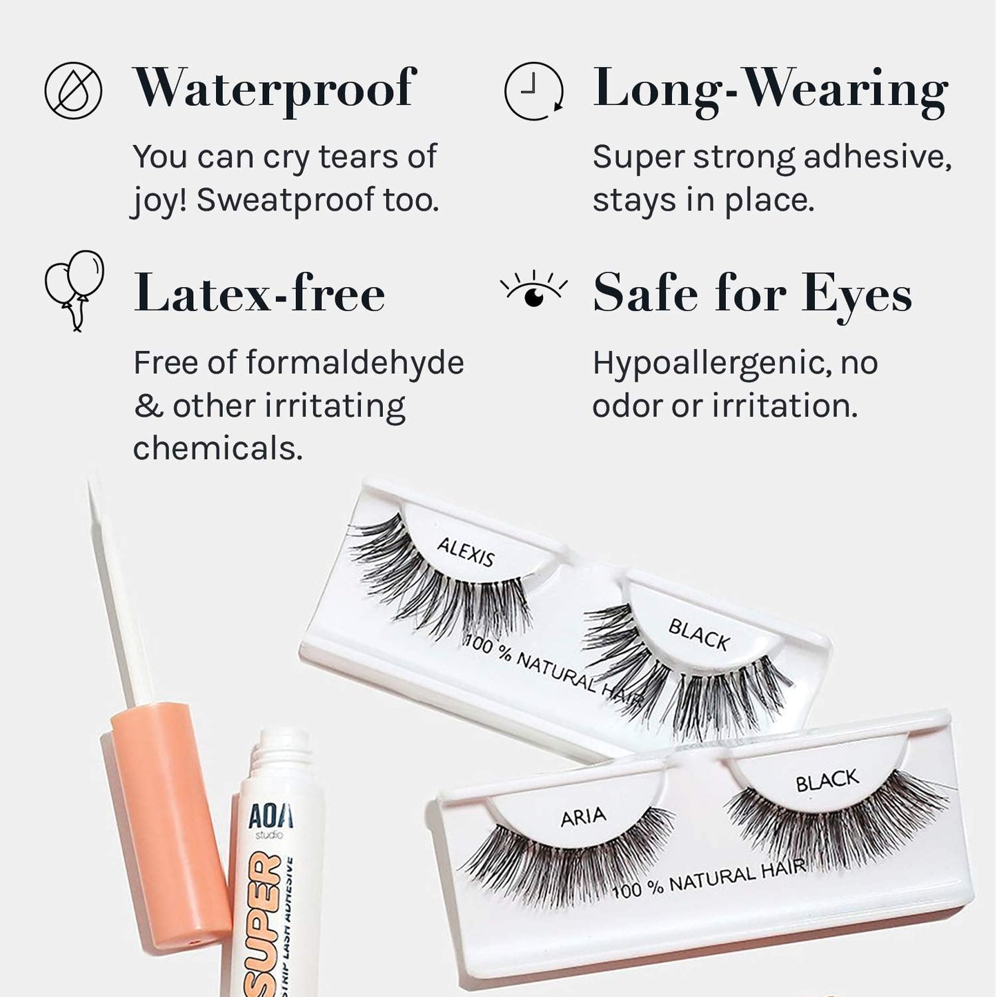 AOA Studio Eyelash Lash Glue Enhancers 4pcs Strip Lash Adhesive Strong Hold Water Proof Formula No Irritation Latex Free Long Lasing Quick Dry Eyelash Beauty & Personal Care AOA STUDIO