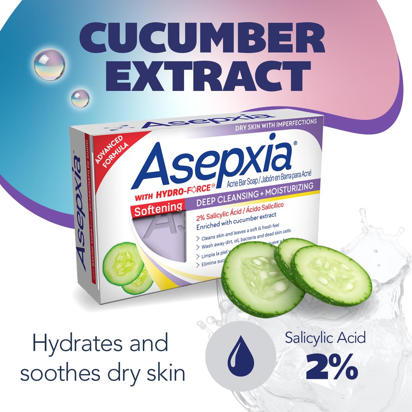 Asepxia Acne Treatment Softening Bar Soap | 2% Salicylic Acid Cleanser, Wash away Oil & Impurities, Soothes with Cucumber Extract, Daily Use Beauty & Personal Care Asepxia
