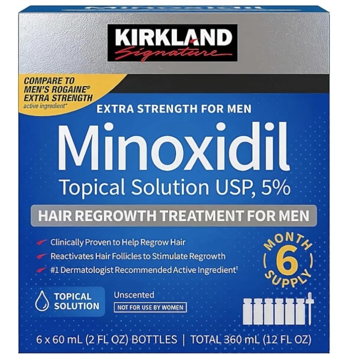 Kirkland Signature Minoxidil Topical Solution USP 5%, Extra Strength Hair Regrowth Treatment for Men, 6 Months Supply Beauty and Personal Care KIRKLAND