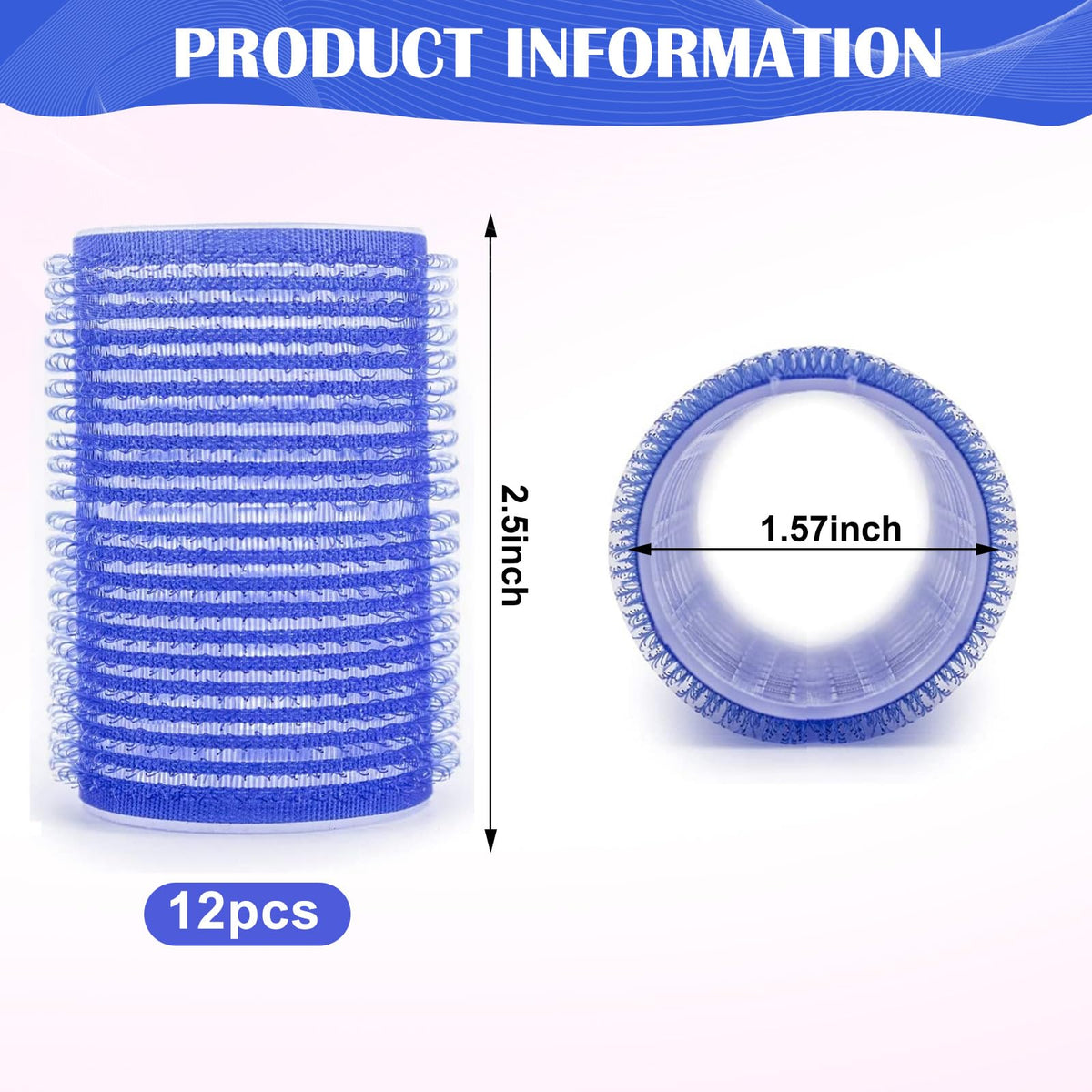 Hair Rollers, 12 Pack Self Grip Hair Curlers Rollers for Long Hair, DIY Curly Hairstyle, Colors May Vary, Large