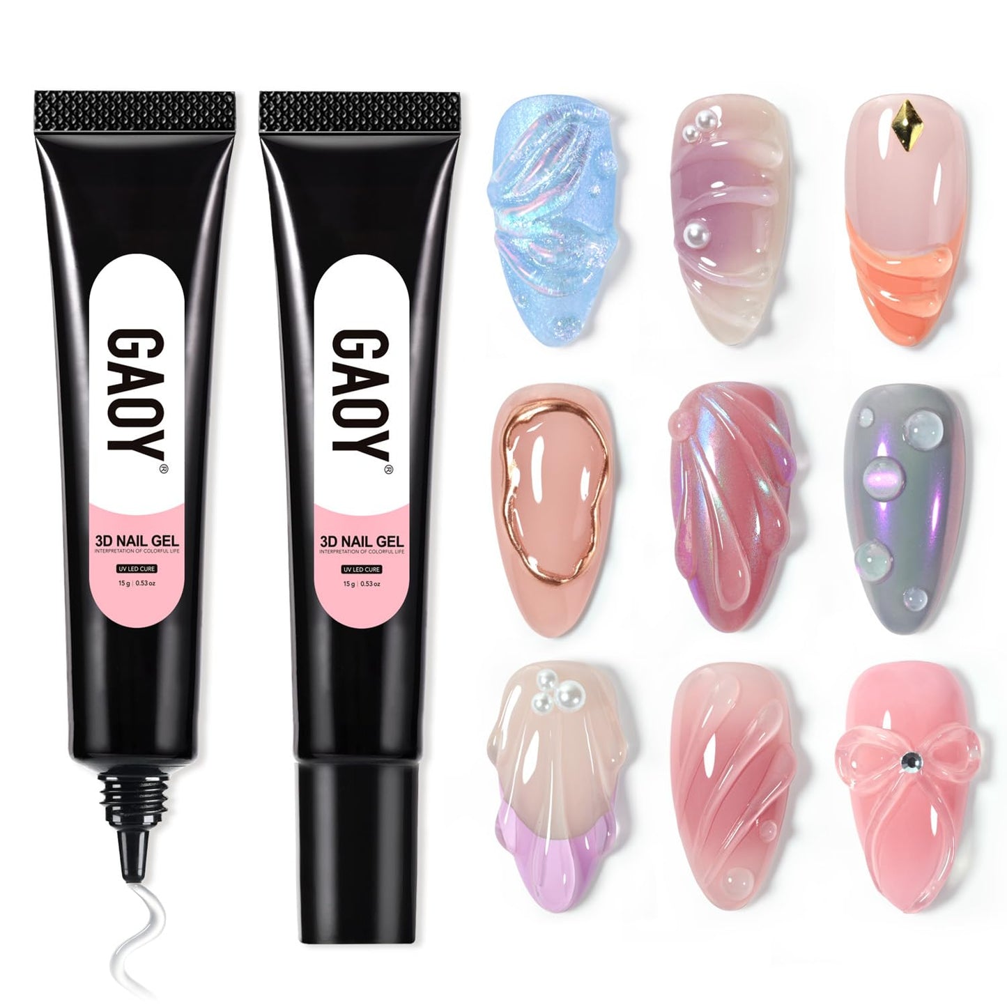 GAOY 2Pcs 3D Nail Gel, Clear Sculpting Gel for Carving, Molding & Painting Nail Art Designs, Glue for Rhinestone Gems Decoration Beauty and Personal Care GAOY Default Title