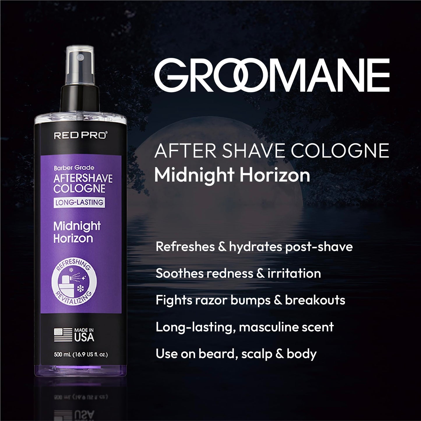 RED Pro GROOMANE Cooling Aftershave Cologne for Men, Barber-Grade Post-Shave Splash, Long-Lasting Scent, Soothes with Aloe, Fast-Drying, Tone Skin Beauty and Personal Care RED Pro