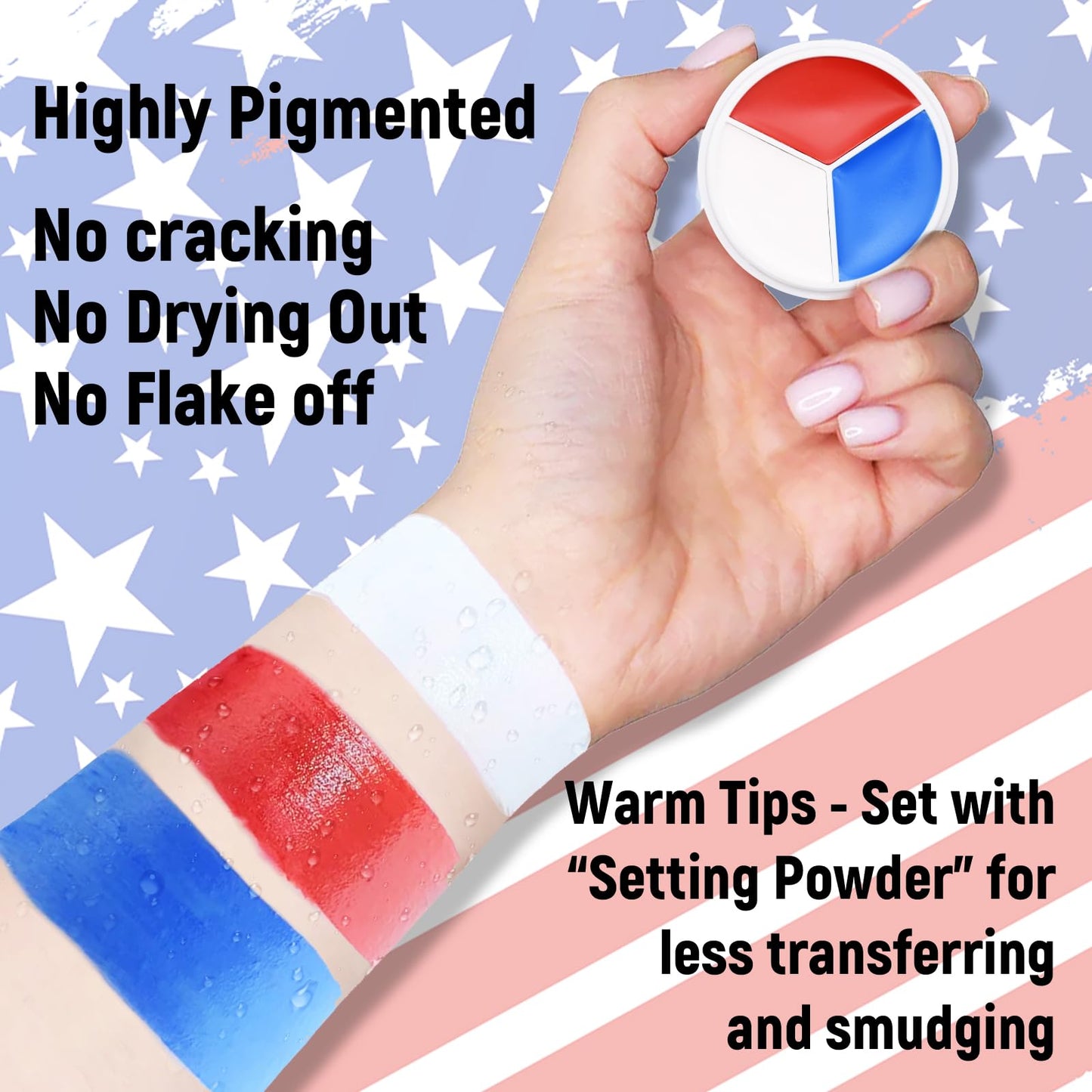 Red White Blue Face Paint - 3 Colors 12g USA American Flag Patriotic Stripe Fan Brush Stick, Face and Body Paint for 4th of July Independence Day Beauty & Personal Care Paezm