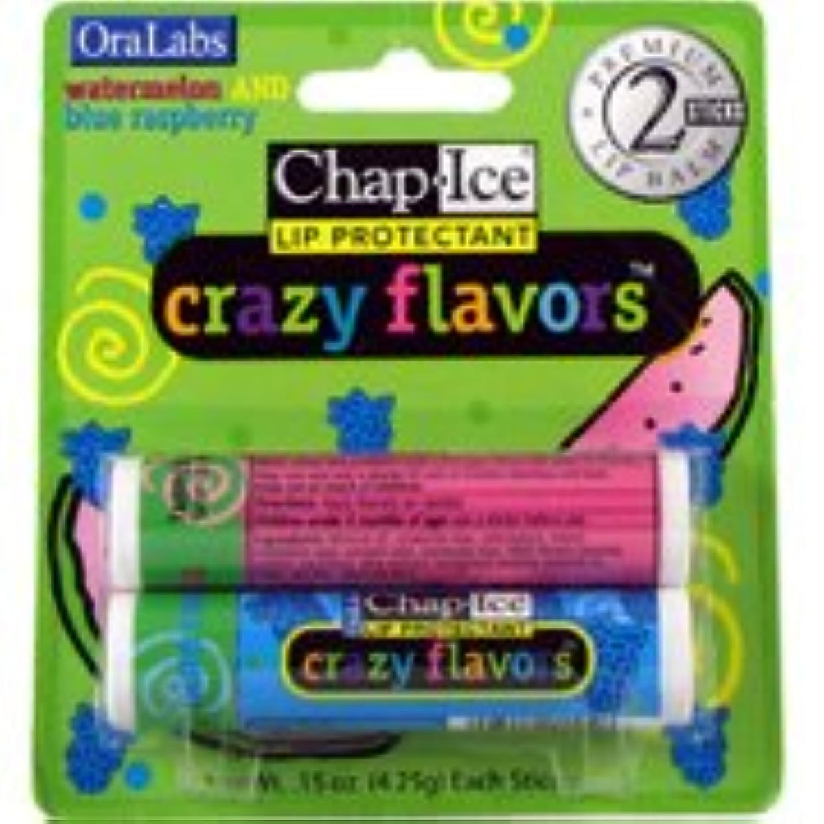 Oralabs ChapIce Crazy Flavors Lip Balm Watermelon and Blue Raspberry 2 Sticks Beauty & Personal Care OraLabs