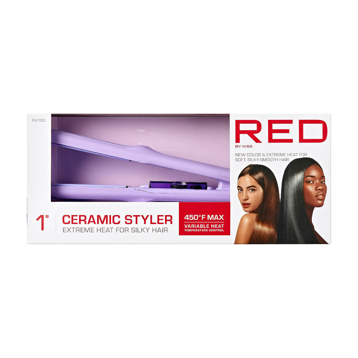 Red by Kiss 1" Ceramic Styler Flat Iron, Up to 450 F Variable Heat Settings for Silky Smooth Hair, Professional Ceramic Plates, Tangle-Free Swivel