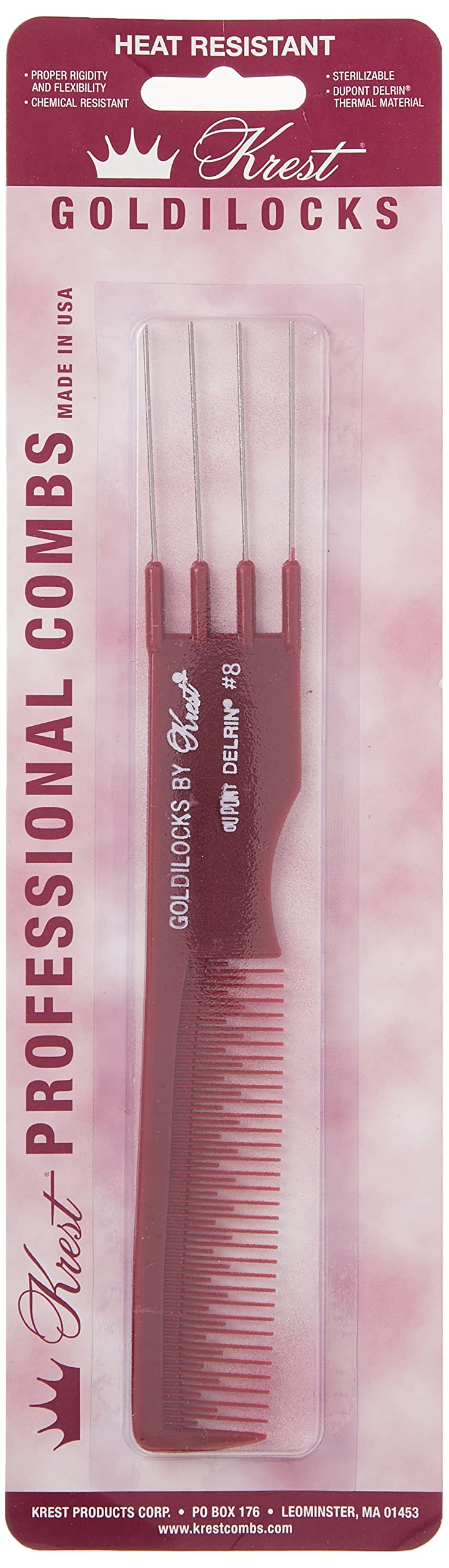 Krest Goldilocks Lift Teasing Comb with Metal Prong Heat Resistan Comb. 7.75 In.