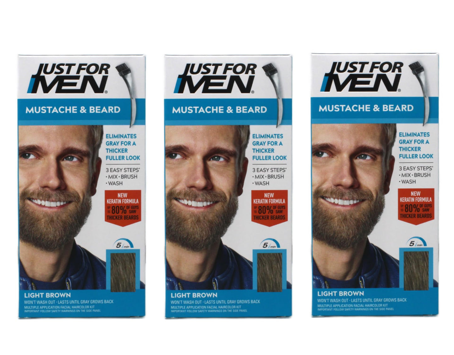 Just For Men Brush-In Color Gel, Mustache And Beard, Light Brown M-25, 1 Kit, (Pack Of 3) Beauty & Personal Care Just for Men