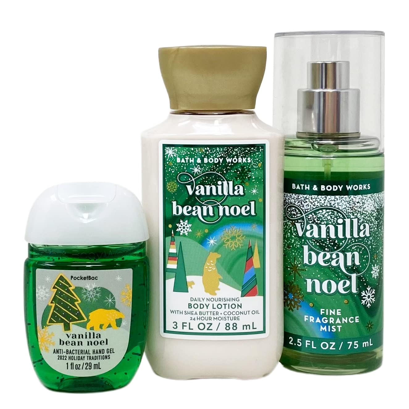 Bath and Body Works VANILLA BEAN NOEL Tree Mini Gift Set 3-pc Travel Size Beauty & Personal Care Bath & Body Works