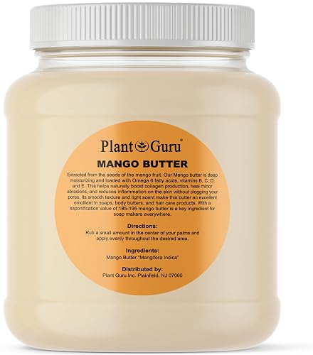 Plant Guru Raw Mango Butter 3 lbs. Bulk Jar - 100% Pure Natural Unrefined - Great for Skin, and Hair Growth. DIY Soap Making, Body Butters, Lotions Beauty & Personal Care Plant Guru