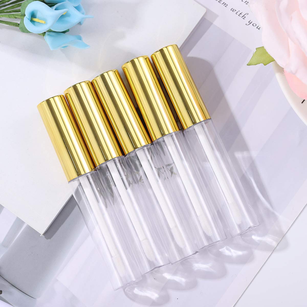 10pcs 10ml Lip Gloss Tubes Bulk with Wand Empty Plastic Lipstick Bottles Lip Gloss Container Cosmetic Supplies for Lipstick Samples DIY (Golden) Beauty & Personal Care Lurrose