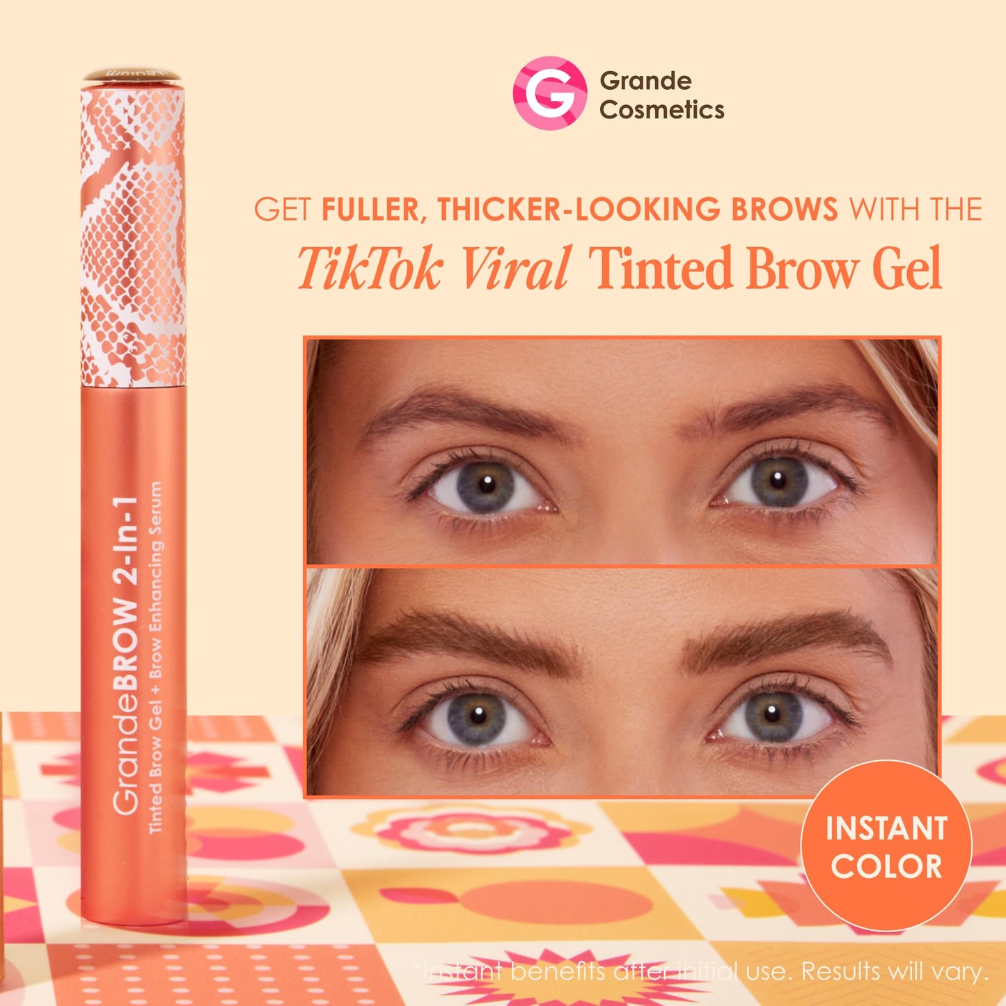 Grande Cosmetics GrandeBROW 2-in-1 Tinted Brow Gel + Brow Enhancing Serum for Thicker & Darker-Looking Eyebrows, Shape & Fill Brows, with Castor Oil Beauty and Personal Care Grande Cosmetics
