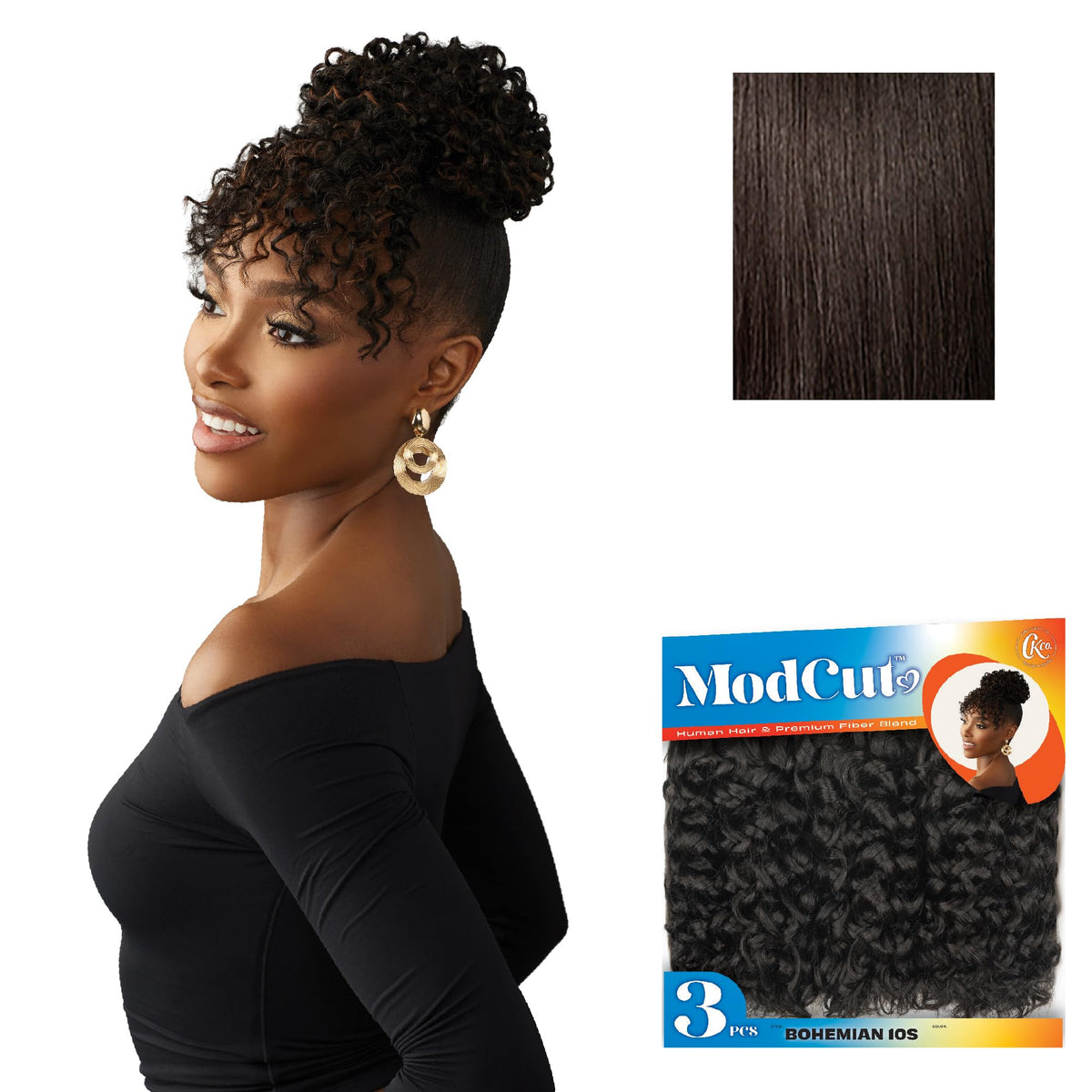 Sensationnel Curls Kinksandco ModCut 3pcs Bundles -Bohemian 10S,2 DARKBROWN