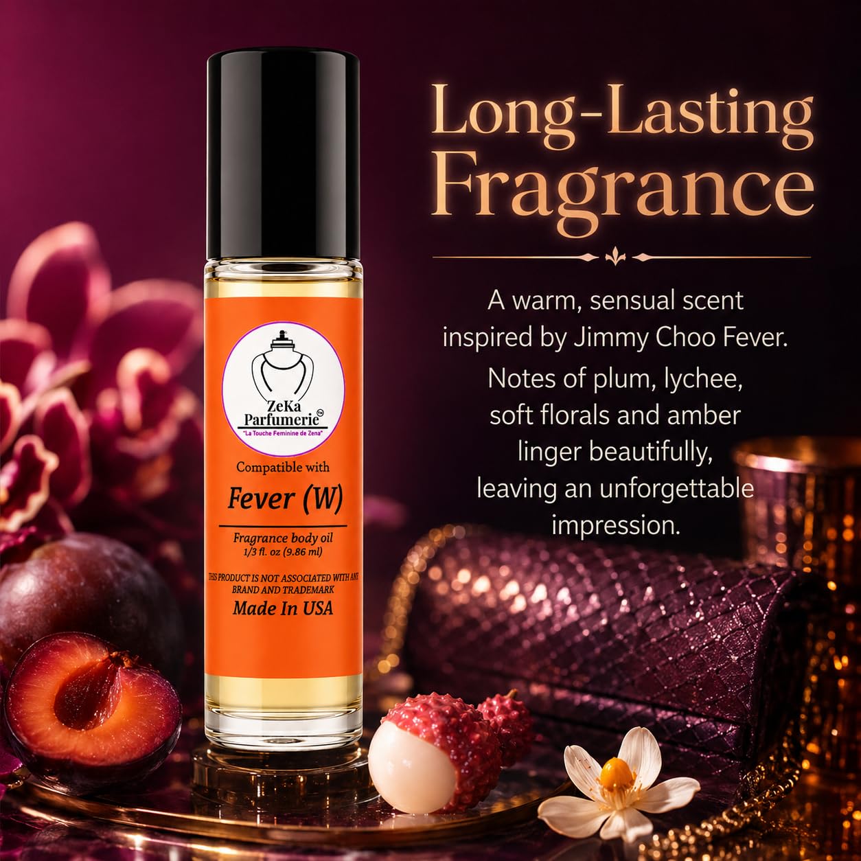 ZEKA PARFUMERIE Compare to Aroma compatible with Fever for Women Fragrance Body oil on 1/3 oz (9.86ml) Travel size Roll-On Botlle Beauty & Personal Care ZEKA PARFUMERIE