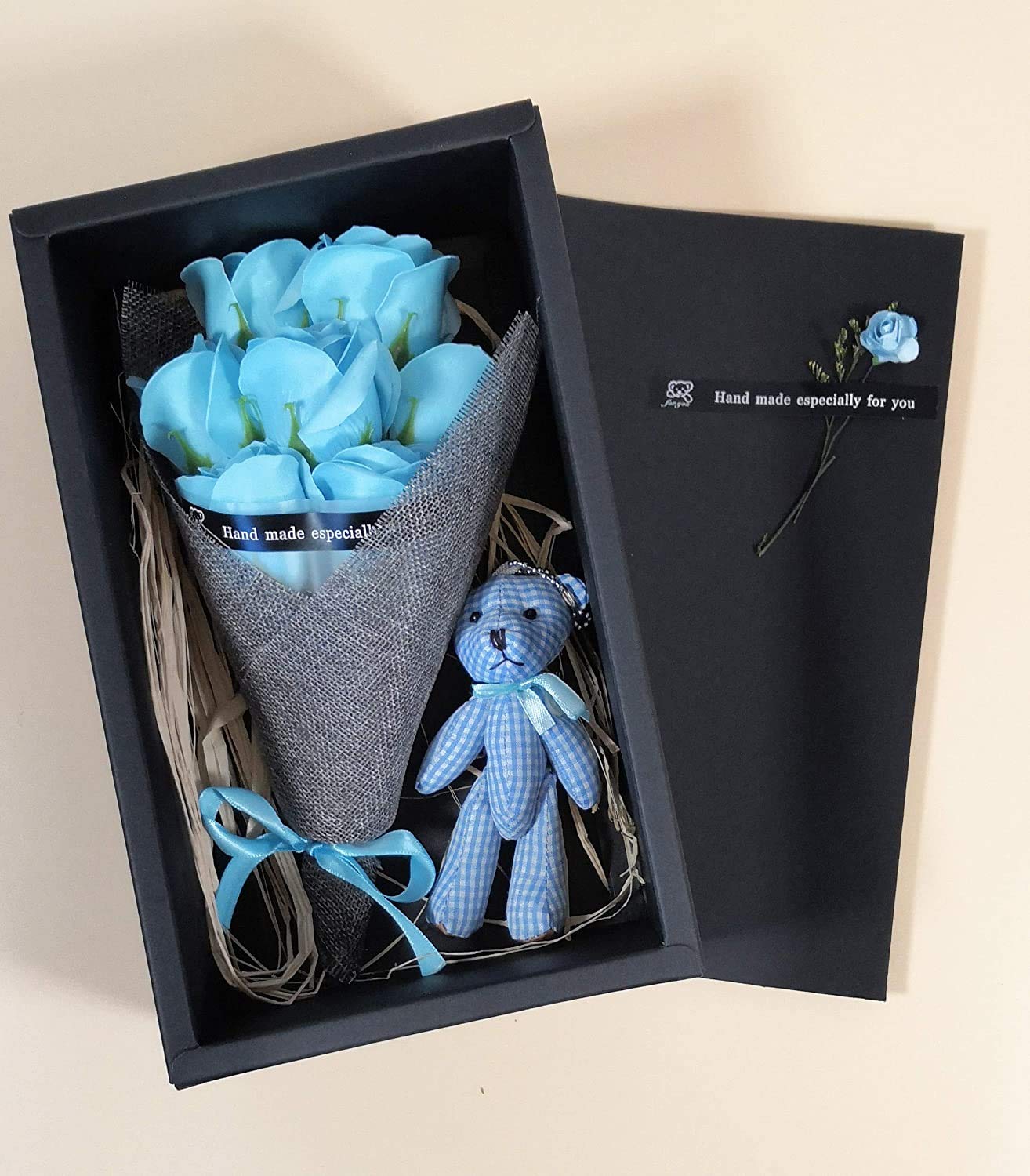 Abbie Home Rose Bouquet 7 Scented Soap Flower Gift Box with Cute Teddy Bear for Her Girlfriend Teen Girls Anniversary, Birthdays, Valentine's Day Beauty & Personal Care Abbie Home