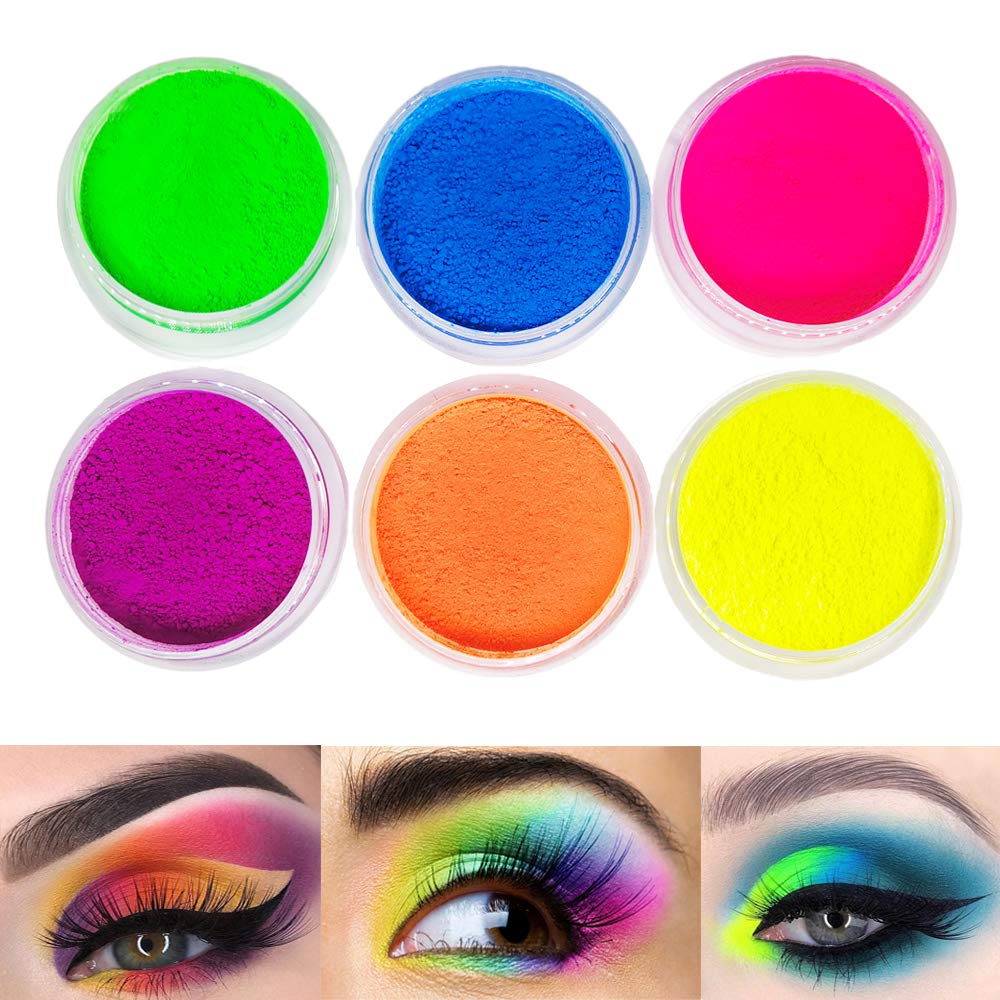FindinBeauty Neon Pigment Eyeshadow Powder UV Reactive Glow in the Blacklight 6 Mixed Bright True Colors for Body/Eyeshadow, Carnival Party Halloween Beauty & Personal Care FindinBeauty