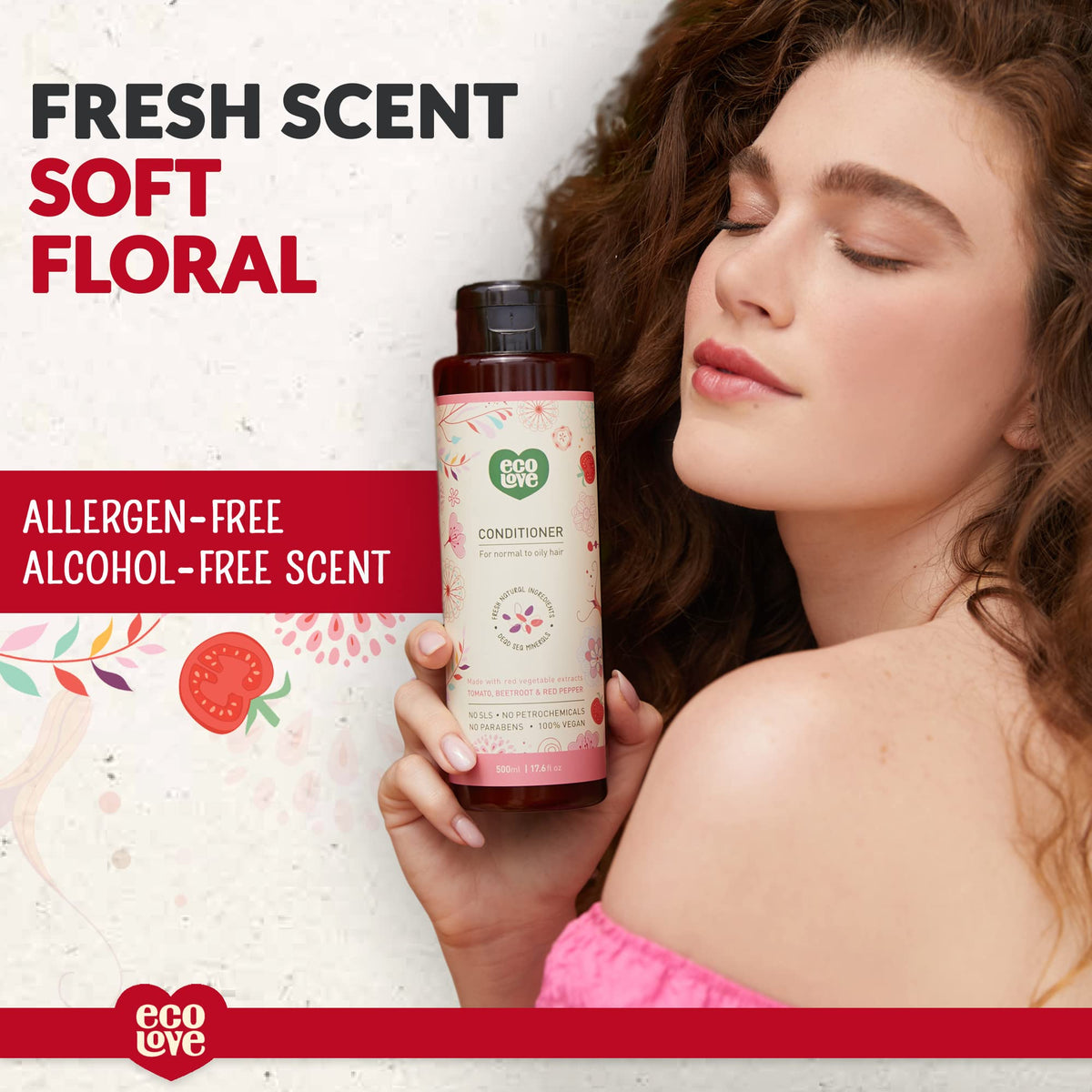 ecoLove Vegan Conditioner with Organic Tomato & Beet Extract, 17.6 oz