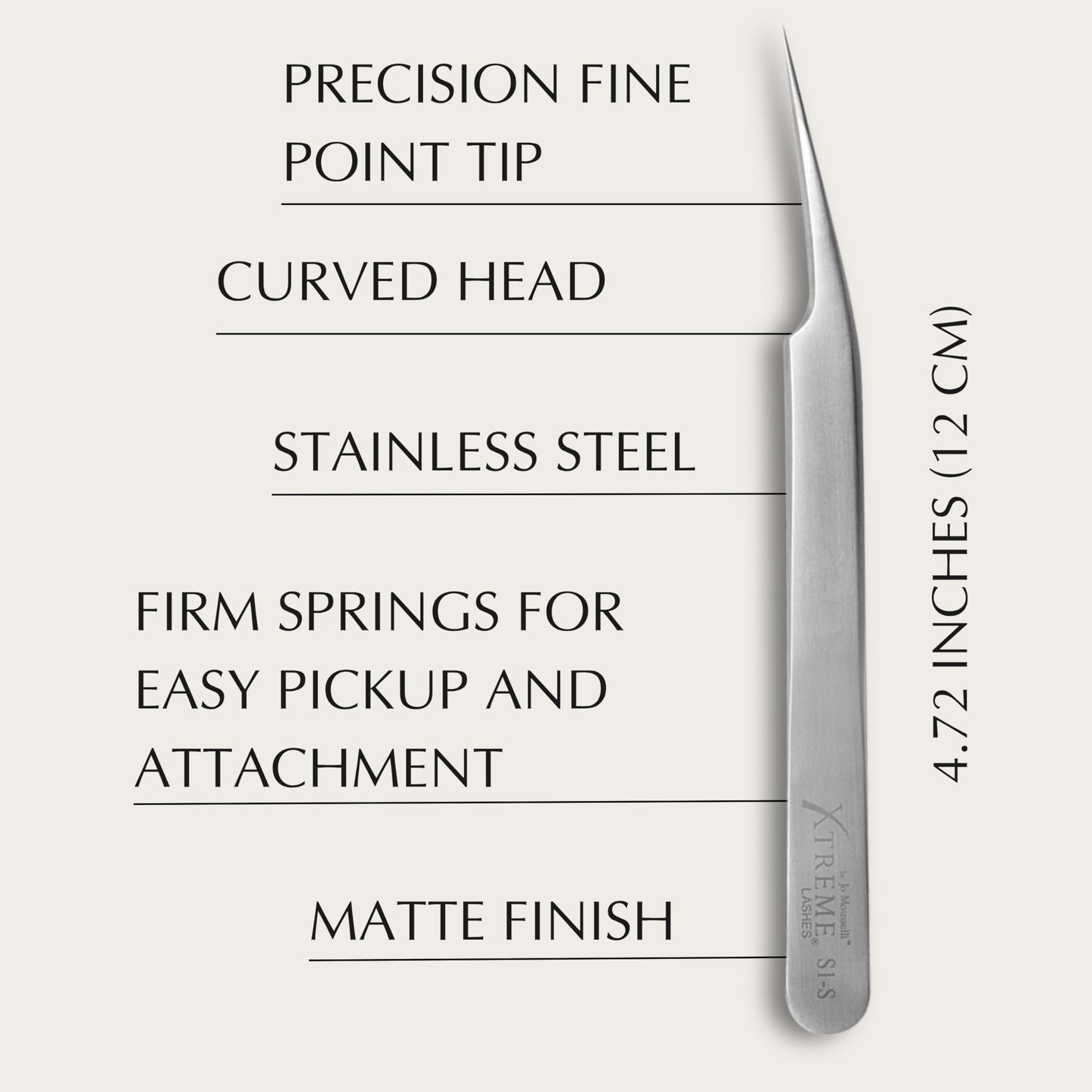 Xtreme Lashes Professional Curved S1-S Tweezer, 4.72 Inches (12 CM), Signature Series, Stainless Steel, Spring Tension, Precision Isolation Eyelash Beauty and Personal Care Xtreme Lashes