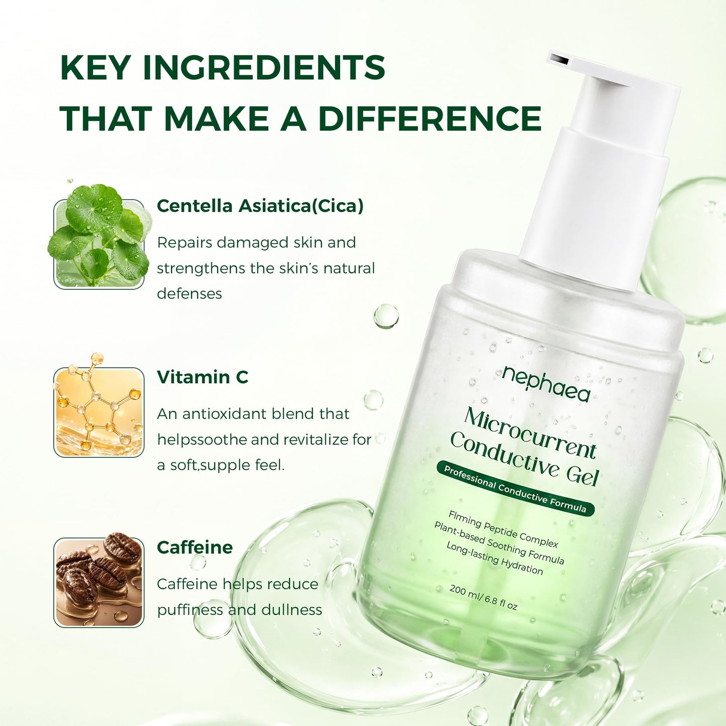 Nephaea Microcurrent Conductive Gel, Multi-Peptide Hydrating Toning Gel for Microcurrent, EMS, RF & IPL Devices, Centella Asiatica (Cica), Vitamin C Beauty & Personal Care nephaea