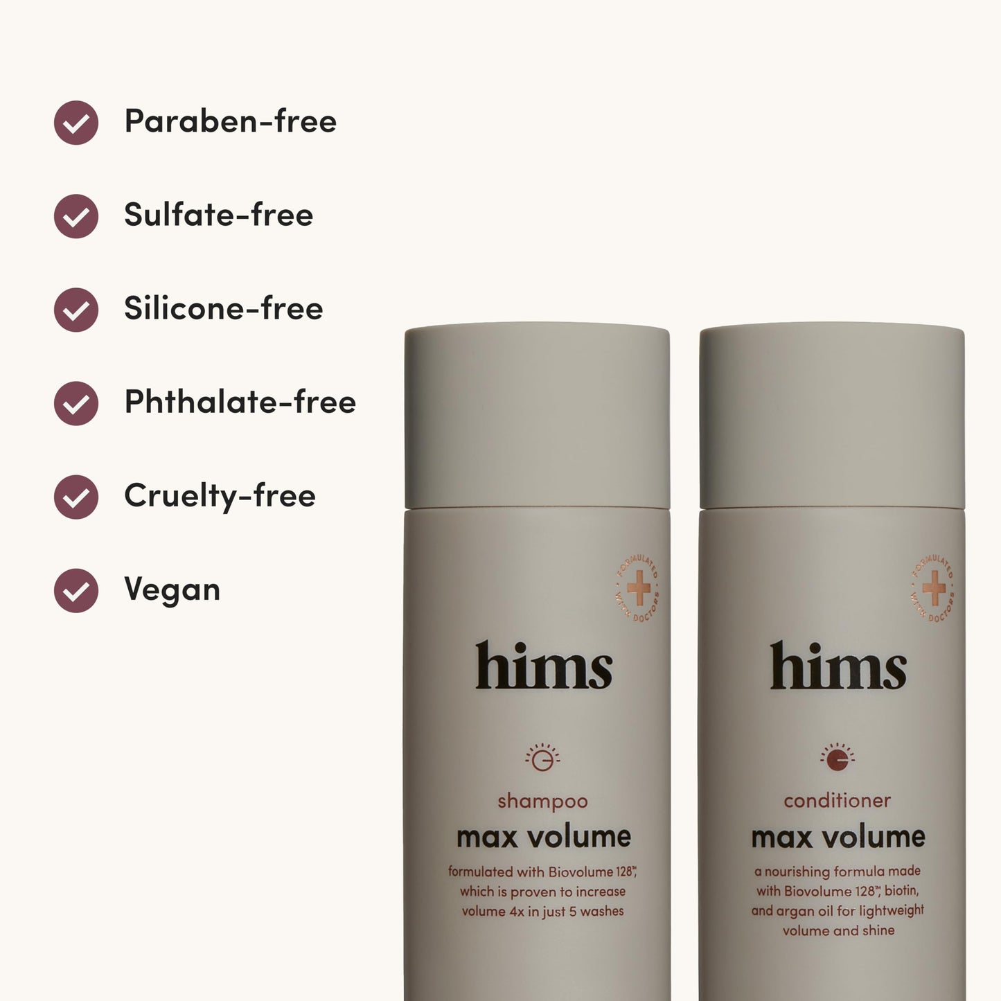 hims Max Volume Shampoo & Conditioner Set - Biovolume 128, Biotin, & Argan Oil - Root Lift & Moisturizing for Fine Hair - Sulfate-Free, Paraben-Free Beauty & Personal Care HIMS & HERS