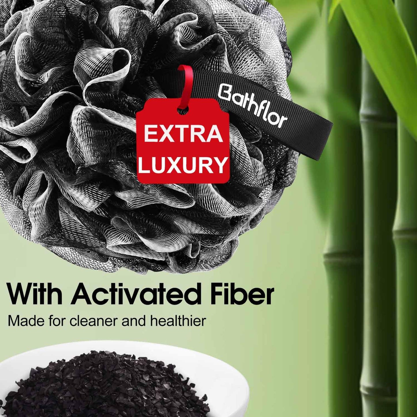 Bathflor Loofah Sponge Exfoliating Body Scrubber: 4PCS Extra Large 80g Shower Loofahs Poufs, 1PCS Long Handle Loofa Back Scrubber, 1PCS Luffa Hook Beauty & Personal Care Bathflor