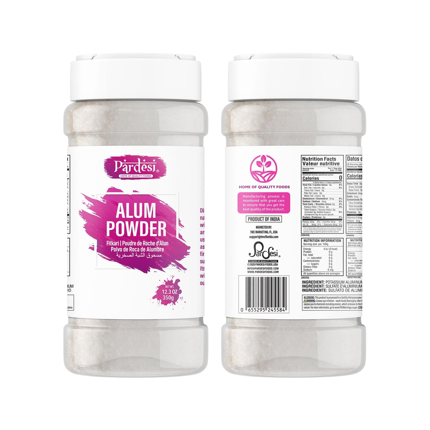 Pardesi Alum Powder (Fitkari/Phitkari) 350g - Fine Potassium Alum for DIY Face Packs & Toner, Pore-Refining Skincare - Also for Pickling & Water Beauty and Personal Care PARDESI